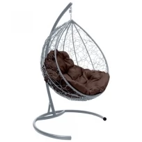 Подвесное кресло M-GROUP капля с ротангом серое, коричневая подушка